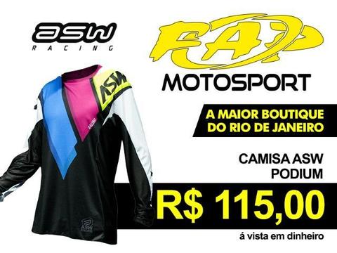 Camisa Asw Podium Preto Azul Rosa // FAP Motosport