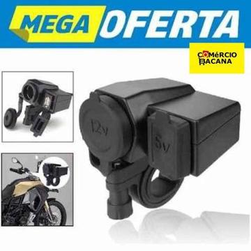 Carregador de moto para celular, gps e smartphones 12v e 5v