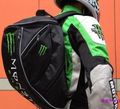 Mochila Monster Energy + capa impermeável - Porta capacete q notebook - Motociclista