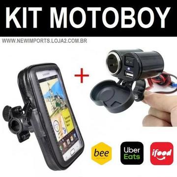 Kit Motoboy (carregador de celular p/ moto e suporte de celular a prova dagua)