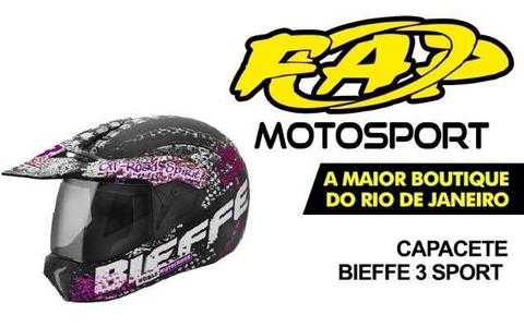 Capacete Bieffe 3 Sport Dirt Preto Ch Rosa / Fap Motosport