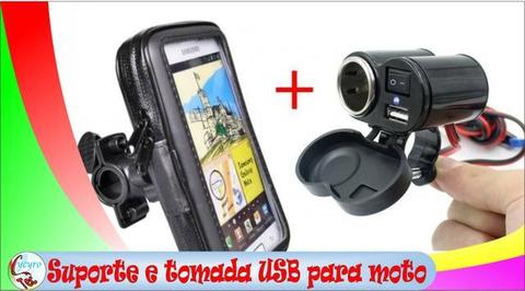 Kit Motoboy Suporte P/ Celular P/ Agua Gps + Tomada Usb Moto