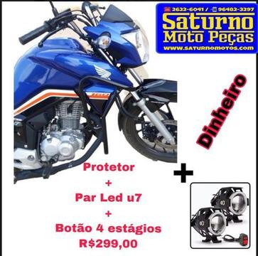 Protetor carenagem + par Led + botão promoção oferta titan ybr Twister Bros Xre