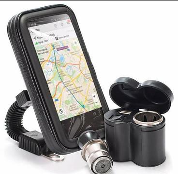 Suporte impermeavel celular e gps com carregador para motos