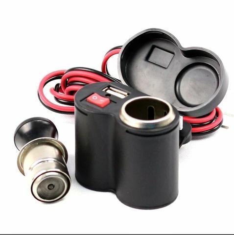 Tomada USB para motos, carregador de celular, GPS e acendedor de cigarro