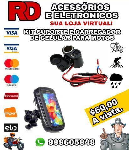 Kit suporte a prova d'água e carregador de celular para motos