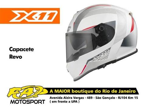 Capacete Moto X11 Revo Branco preto vermelho com Óculos Interno