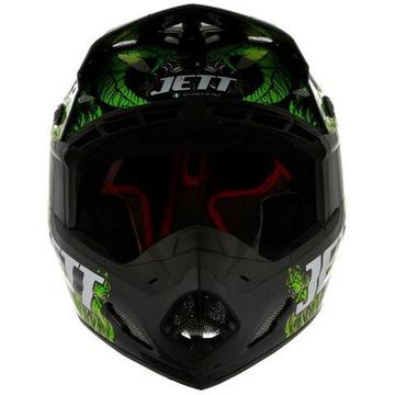 O Capacete Motocross TH1 Jett Veneno Preto e Verde Tamanho 58