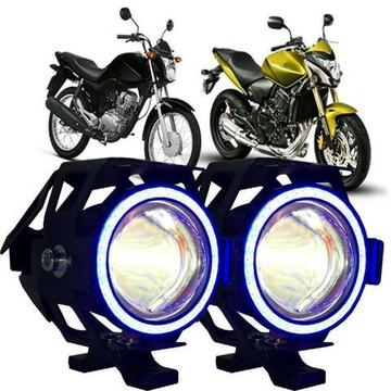 Par de Farol Milha Ultra Led U5 Auxiliar Neblina Moto Full Leds