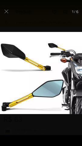 Retrovisor esportivo para moto tipo Rizoma Tomok 2 cor dourada 100% alumínio