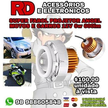 Super farol projetor angel motos e carros 12v