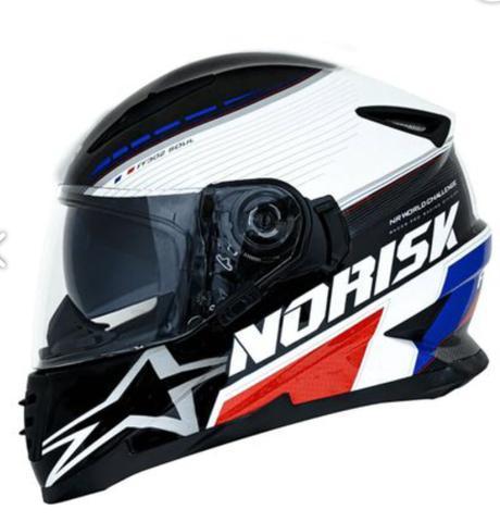 Capacete Norisk France, FF302, Branco, Vermelho, Azul