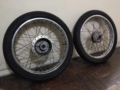 Conjunto Rodas Originais Honda FAN 150 ESDi (Disco) + Pneus City Demon c/ câmara