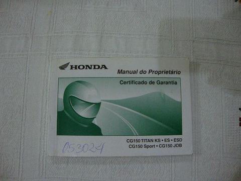 Manual Proprietario Moto Honda Cg150 Titan Ks, Es, Esd, Job