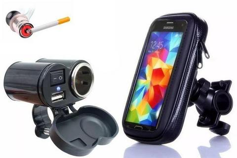 Kit Motoboy 2 em 1 Suporte Para celular Moto + Carregado Usb acendedor de cigarros