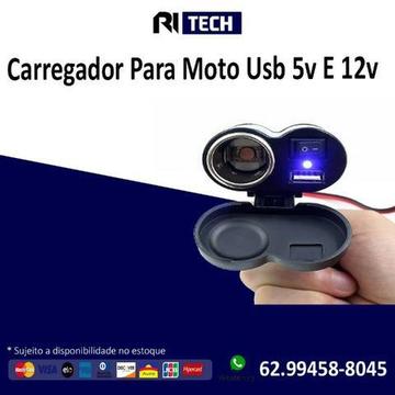 Carregador Para Moto Usb 5v E 12v Carrega Celular Gps - Produto novo com garantia