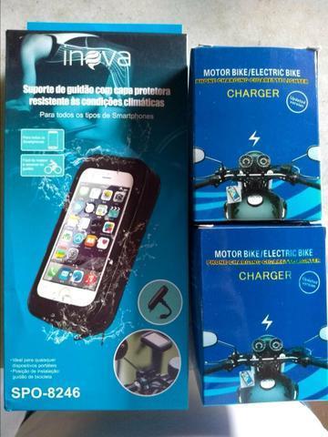 Kit Motoboy Suporte Celular Impermeável + Tomada USB Recarregável