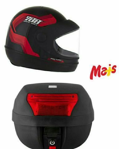 Capacete mais baú de moto