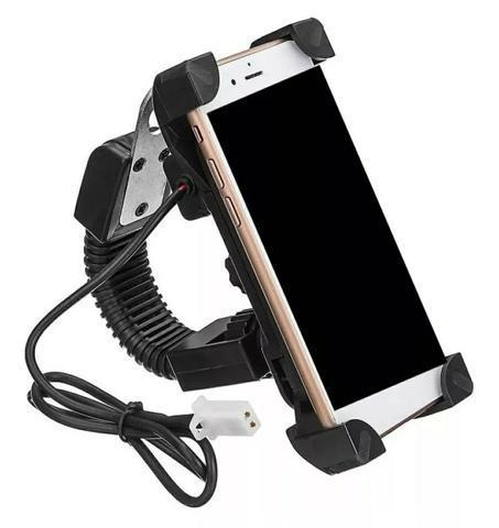 Suporte/Carregador Celular Android iPhone Tomada USB Integrado Haste Flexível Moto Entrega
