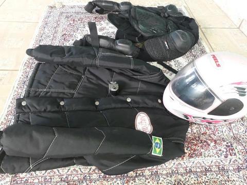 Jaqueta arizona + capacete peels + trava de disco ninja + colete de proteção integral