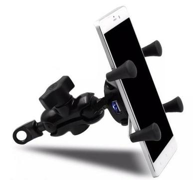 Suporte/Carregador Garra Para Moto Tomada USB Integrada Celular Android iPhone