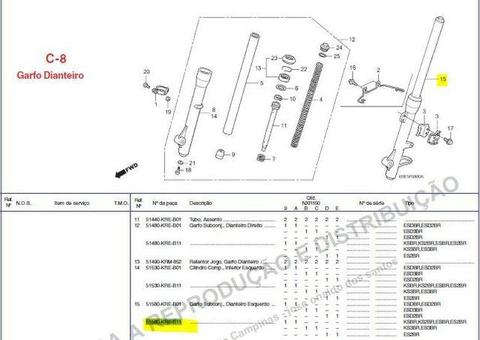 Garfo dianteiro esq nxr 2009.todas