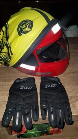 Capacete e Capa TM 60 + luvas sem uso novos