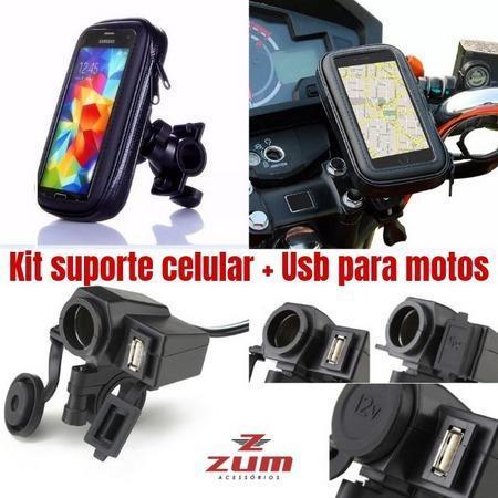 Kit Com Suporte De Celular + Adaptador 12v-5v Usb Para Moto