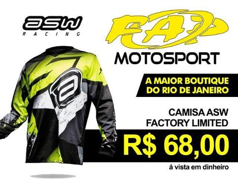 Camisa Asw Factory Limited Preta Branca Amarela // FAP Motosport