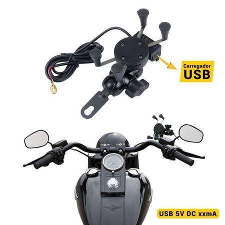 Suporte Garra Para Celular Moto Universal Com Carregador Usb