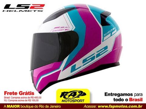 Capacete Ls2 Moto Ff353 Rapid Candie Branco Rosa Azul - Frete Grátis Brasil